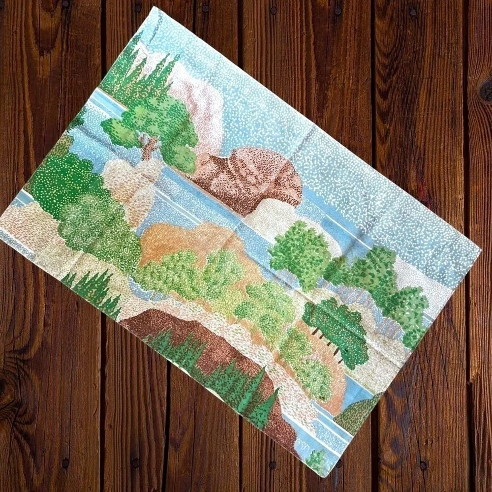 MARLBOROUGH Vintage 70s Pillowcase Mountain Landscape Forest Stream Tree Retro